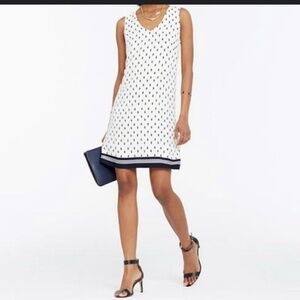 Ann Taylor Shift Dress Navy Blue White Print Sleeveless Above Knee Shift Dress